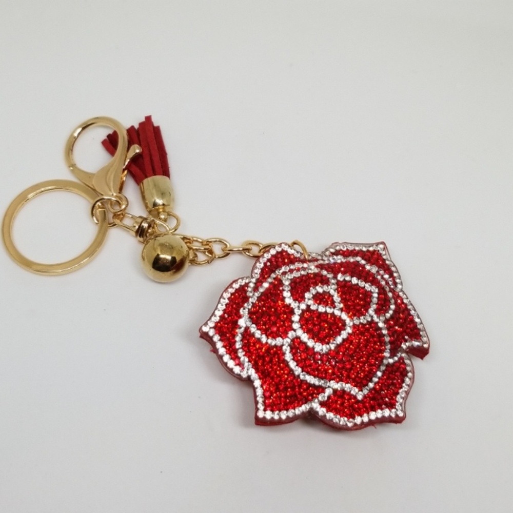 Flower Red Rose 🌹 Rhinestone Keychain - Picture 4 of 4